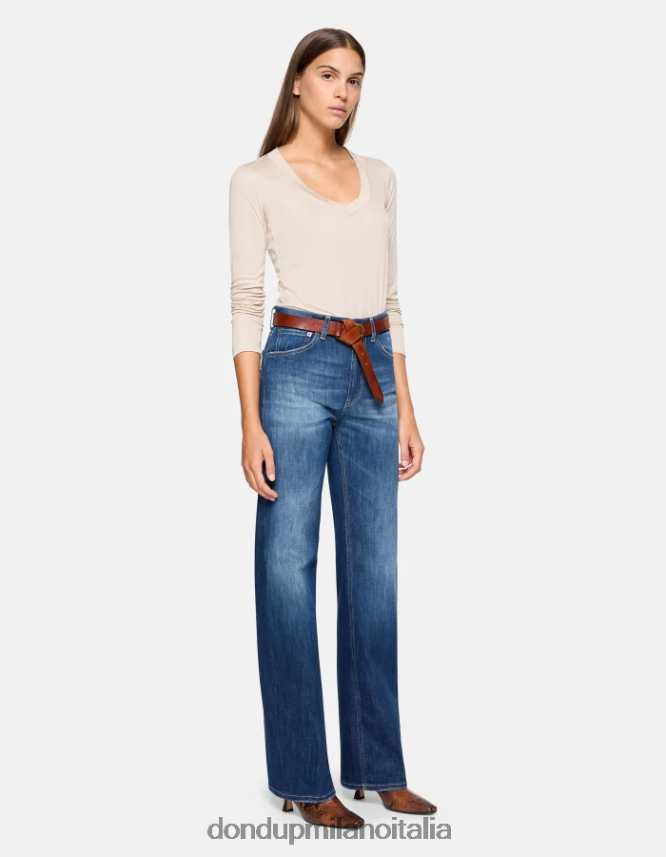 DONDUP mujer jeans mabel de mezclilla elástica con pernera ancha vestir azul AZX2Z08