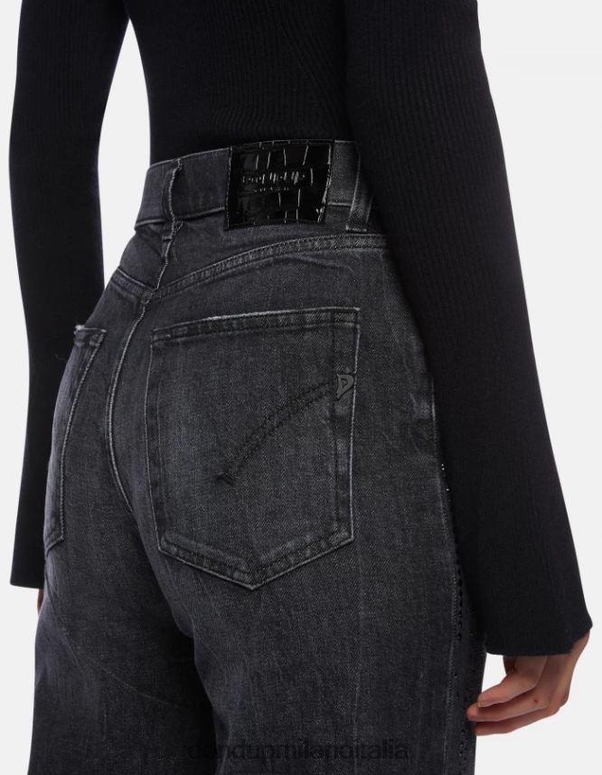 DONDUP mujer jeans mabel de mezclilla elástica con pernera ancha vestir negro AZX2Z092