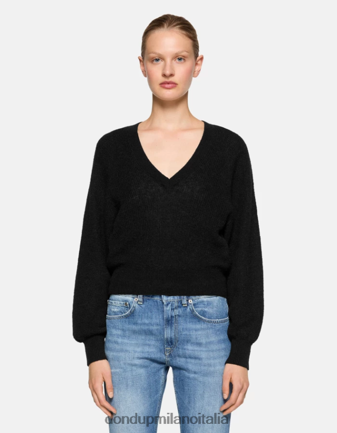 DONDUP mujer jersey de mohair con cuello en V vestir negro AZX2Z0301