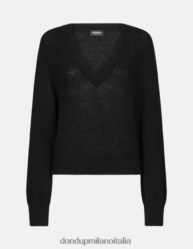 DONDUP mujer jersey de mohair con cuello en V vestir negro AZX2Z0301