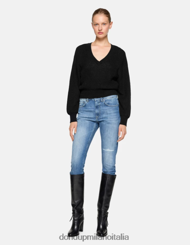 DONDUP mujer jersey de mohair con cuello en V vestir negro AZX2Z0301