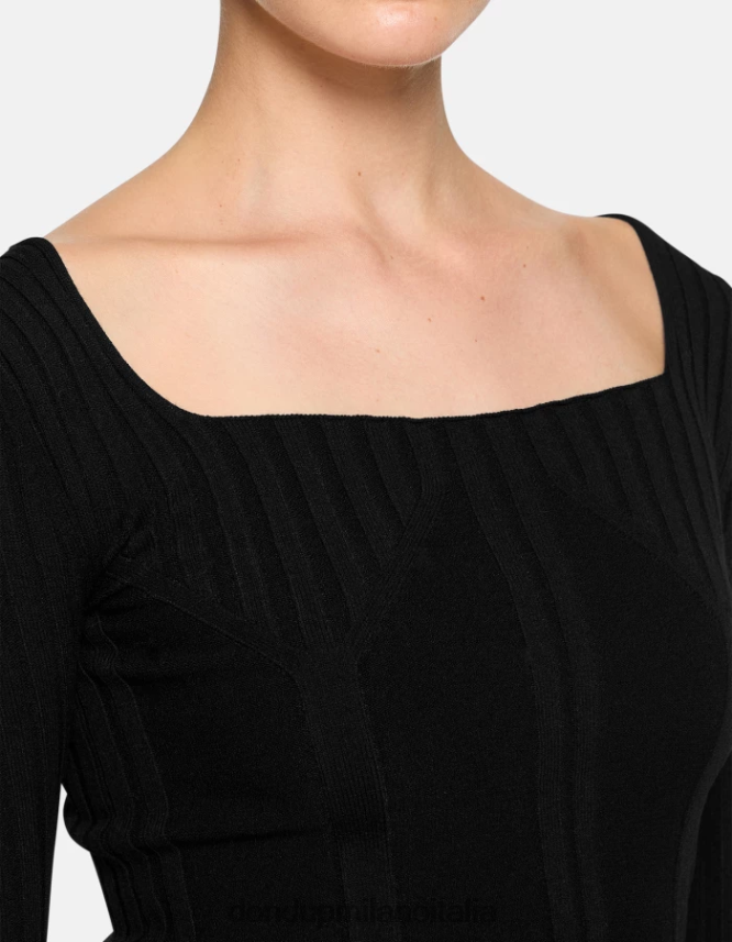 DONDUP mujer jersey de viscosa con cuello redondo vestir negro AZX2Z0299