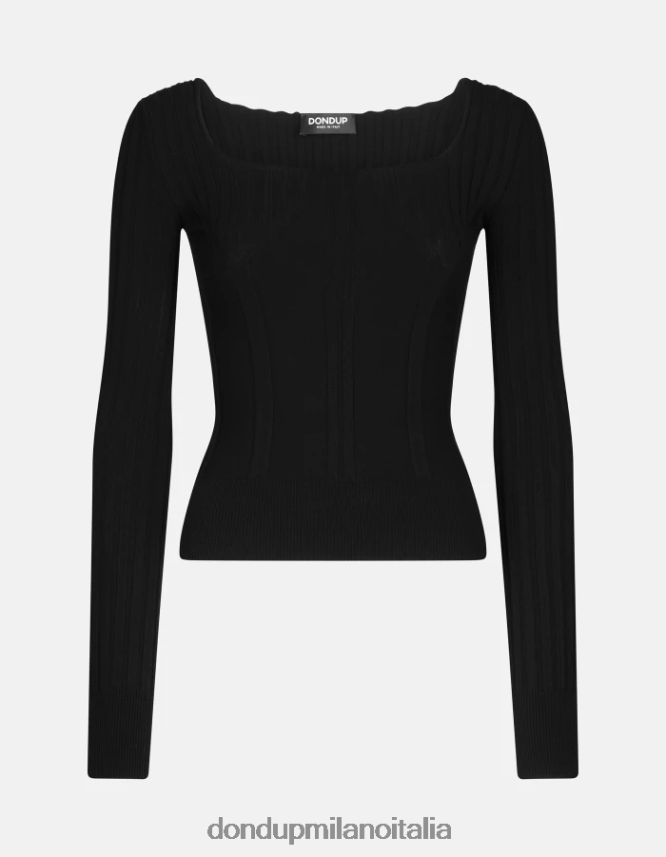 DONDUP mujer jersey de viscosa con cuello redondo vestir negro AZX2Z0299