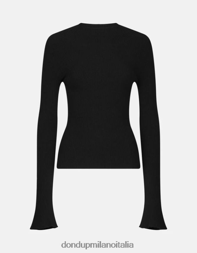 DONDUP mujer jersey de viscosa slim fit con cuello tipo polo vestir negro AZX2Z0305