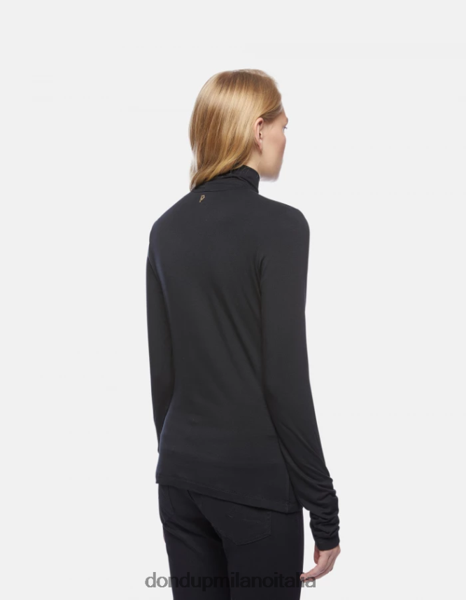 DONDUP mujer jersey de viscosa slim fit con cuello tipo polo vestir negro AZX2Z0440