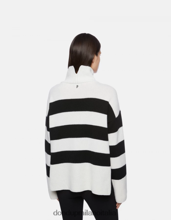 DONDUP mujer jersey oversize de canalé estilo pescador con cuello tipo polo vestir blanco negro AZX2Z0329