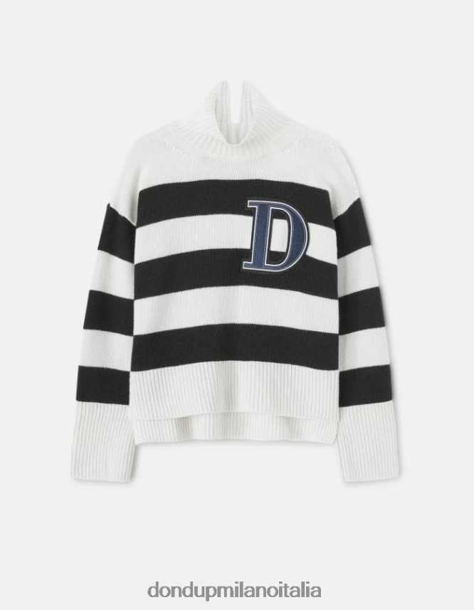 DONDUP mujer jersey oversize de canalé estilo pescador con cuello tipo polo vestir blanco negro AZX2Z0329