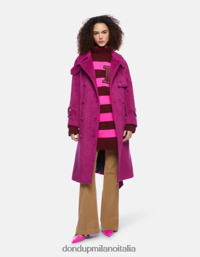 DONDUP mujer jersey oversize de canalé estilo pescador con cuello tipo polo vestir fucsia y ciruela pasa AZX2Z0315