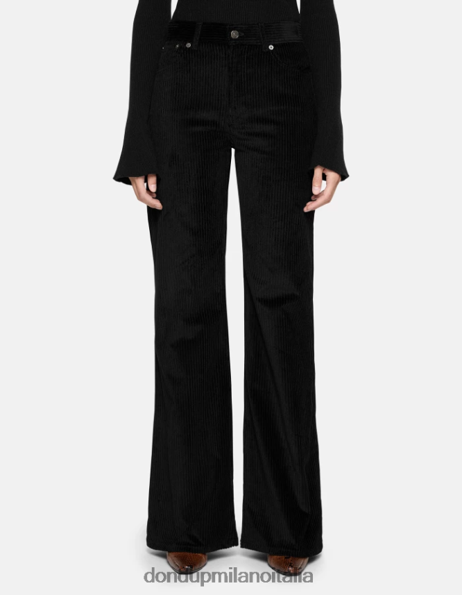 DONDUP mujer pantalones anchos de terciopelo color ámbar vestir negro AZX2Z046