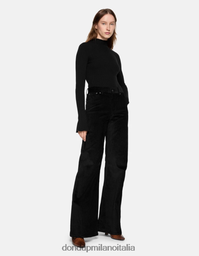 DONDUP mujer pantalones anchos de terciopelo color ámbar vestir negro AZX2Z046