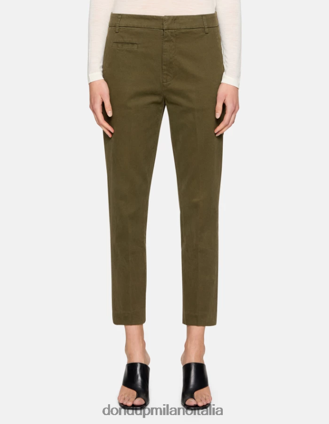 DONDUP mujer pantalones ariel carrot-fit de algodón de 27 pulgadas vestir ejercito verde AZX2Z0167