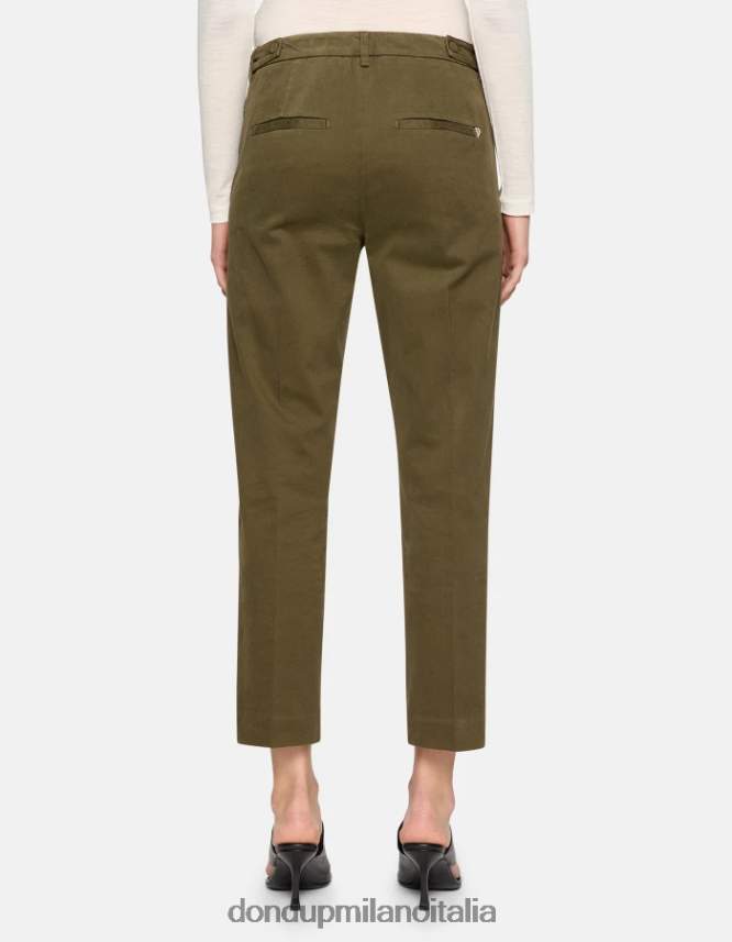 DONDUP mujer pantalones ariel carrot-fit de algodón de 27 pulgadas vestir ejercito verde AZX2Z0167