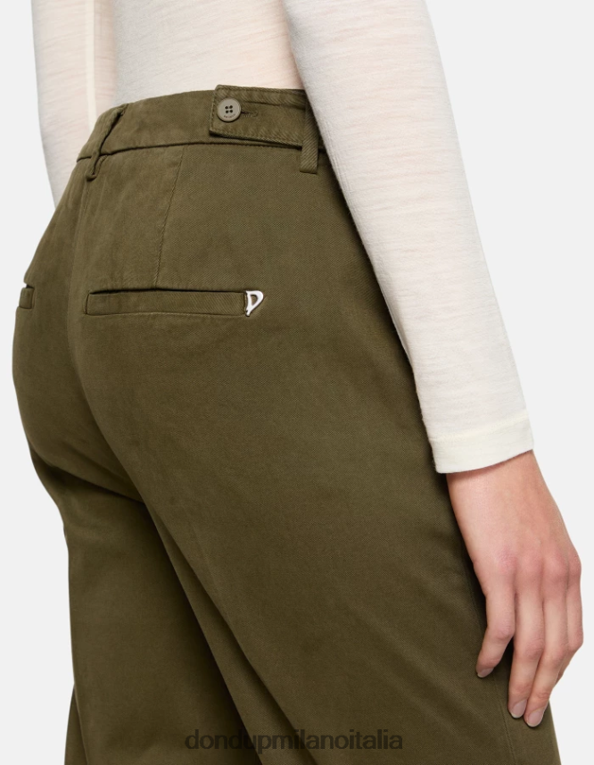 DONDUP mujer pantalones ariel carrot-fit de algodón de 27 pulgadas vestir ejercito verde AZX2Z0167