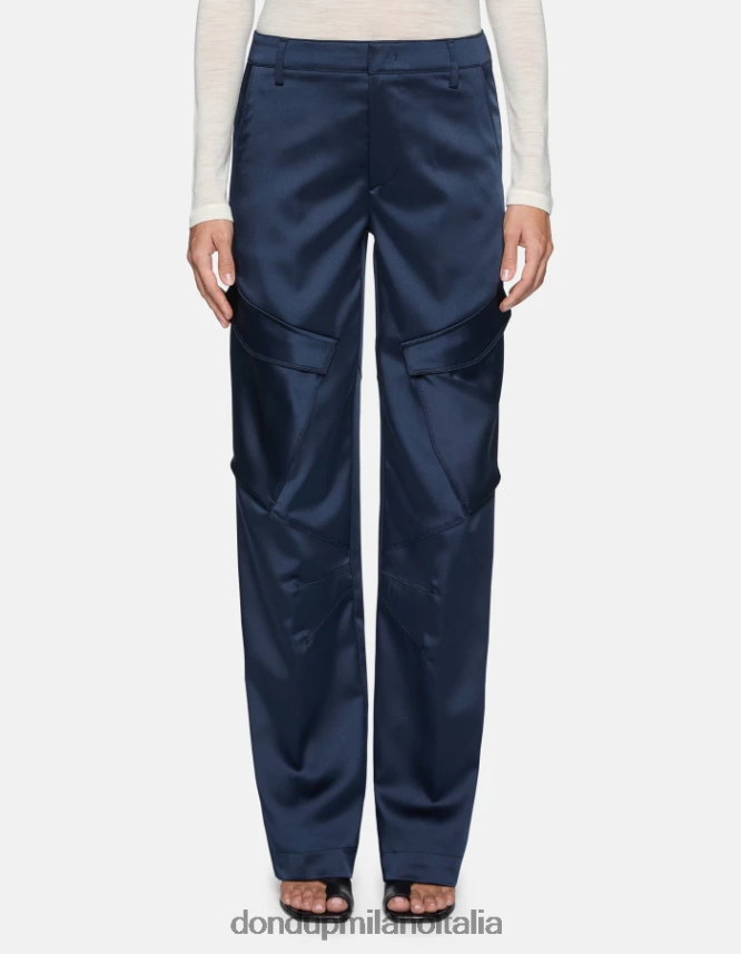 DONDUP mujer pantalones camila holgados de satén vestir azul AZX2Z0199