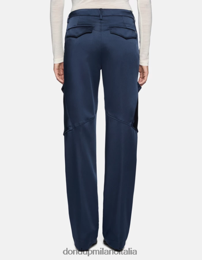 DONDUP mujer pantalones camila holgados de satén vestir azul AZX2Z0199