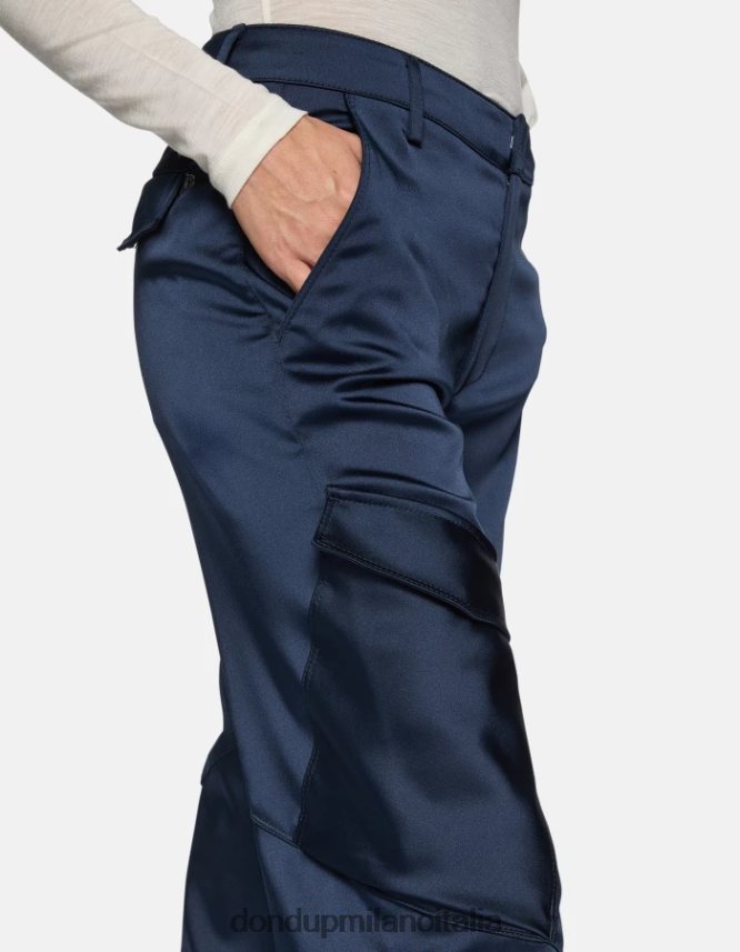 DONDUP mujer pantalones camila holgados de satén vestir azul AZX2Z0199