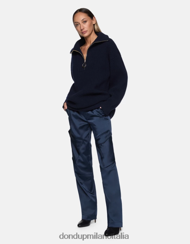 DONDUP mujer pantalones camila holgados de satén vestir azul AZX2Z0199