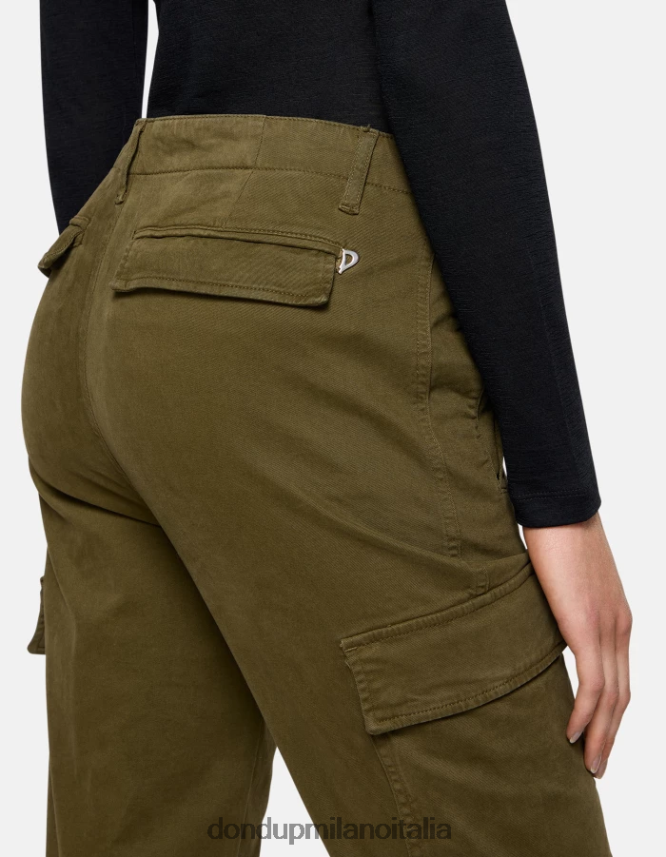 DONDUP mujer pantalones cargo de algodón eve vestir ejercito verde AZX2Z0163