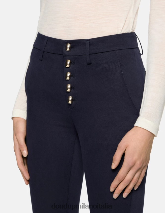 DONDUP mujer pantalones carmen slim de algodón vestir Azul marino AZX2Z0208