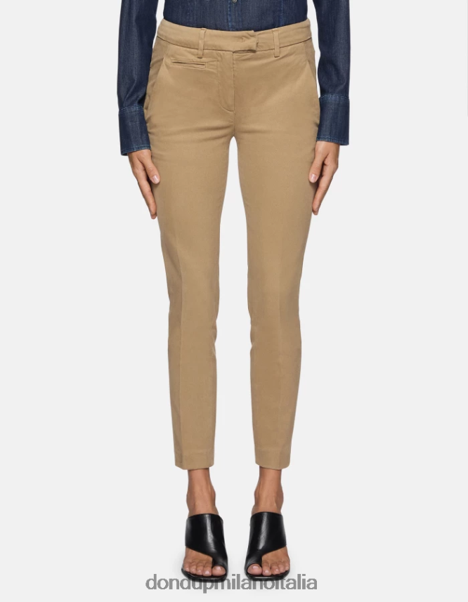 DONDUP mujer pantalones de algodón perfectos y ajustados vestir arena AZX2Z0178