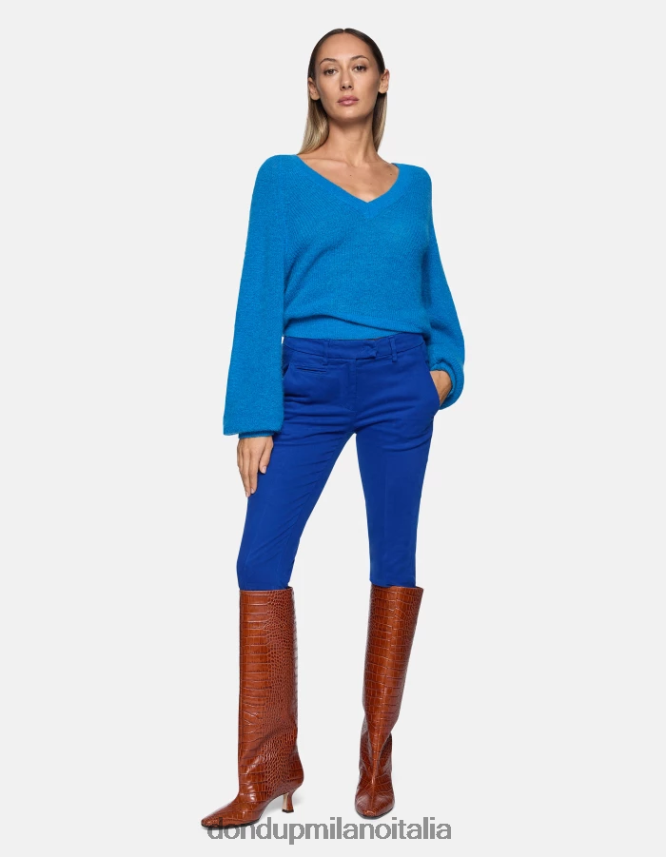 DONDUP mujer pantalones de algodón perfectos y ajustados vestir azul real AZX2Z0180