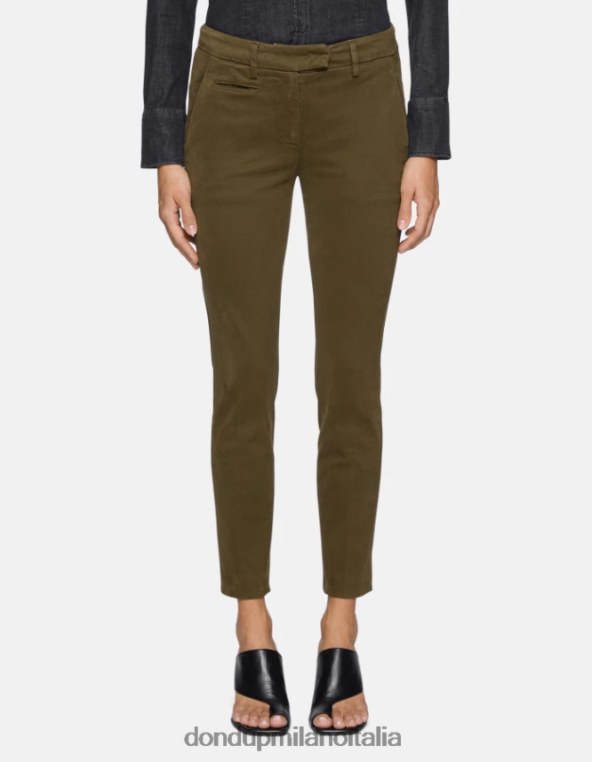 DONDUP mujer pantalones de algodón perfectos y ajustados vestir ejercito verde AZX2Z0179