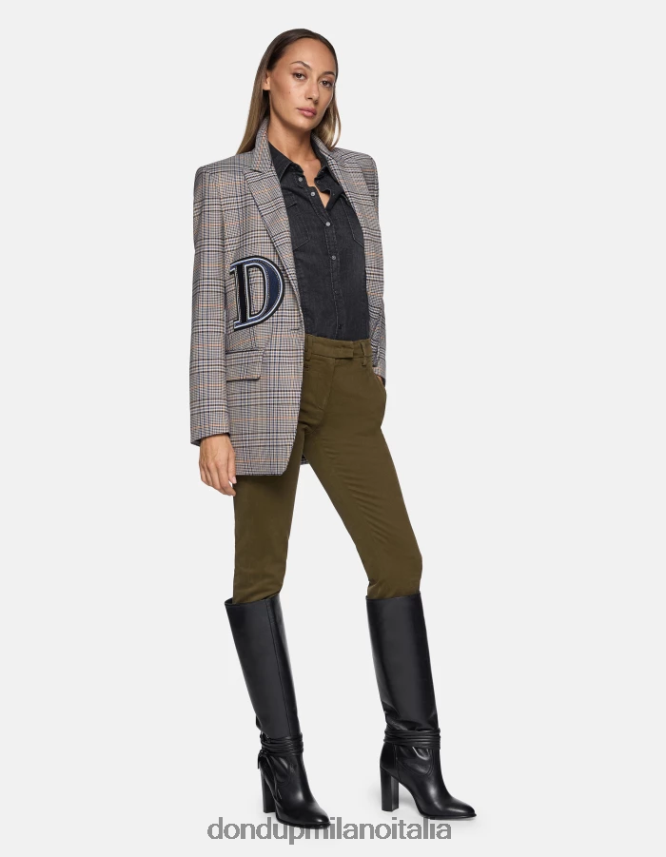 DONDUP mujer pantalones de algodón perfectos y ajustados vestir ejercito verde AZX2Z0179