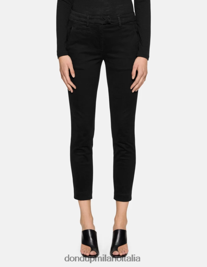 DONDUP mujer pantalones de algodón perfectos y ajustados vestir negro AZX2Z0177