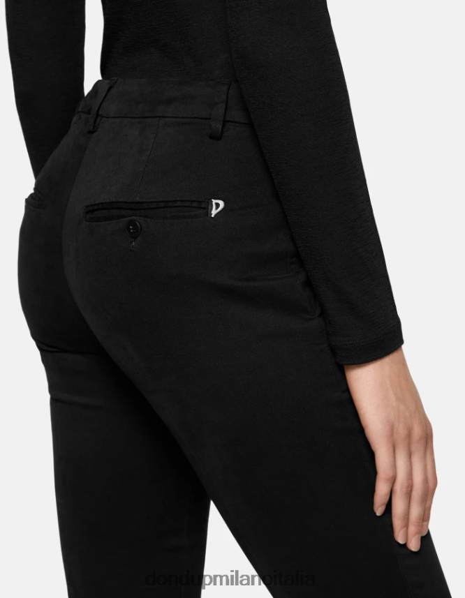 DONDUP mujer pantalones de algodón perfectos y ajustados vestir negro AZX2Z0177