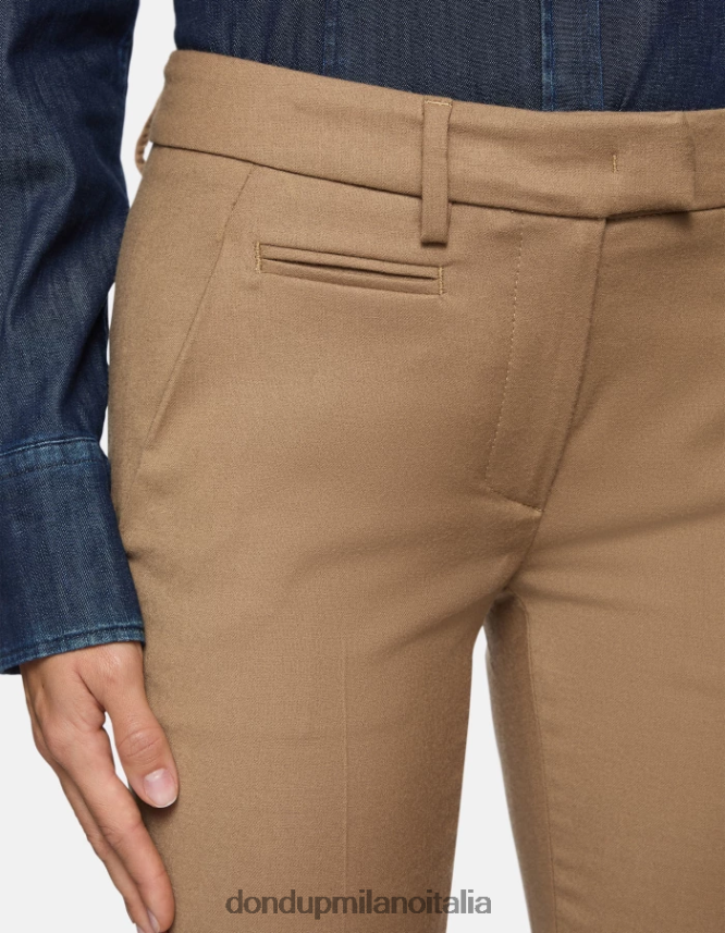 DONDUP mujer pantalones de franela perfectos y ajustados vestir camello AZX2Z0228