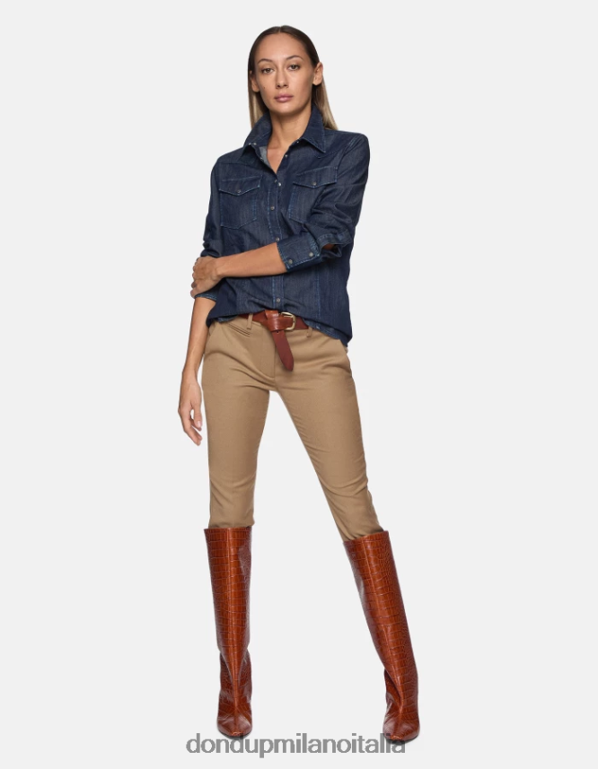 DONDUP mujer pantalones de franela perfectos y ajustados vestir camello AZX2Z0228