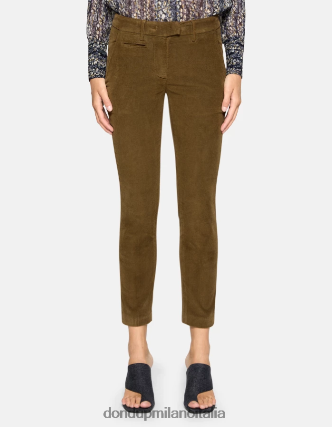 DONDUP mujer pantalones de terciopelo perfectos y ajustados vestir ejercito verde AZX2Z0154