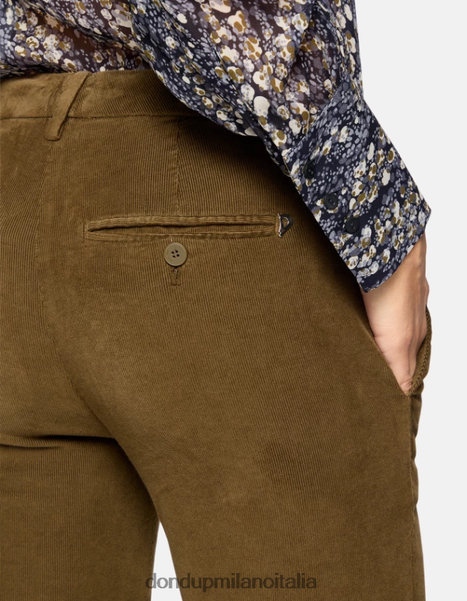 DONDUP mujer pantalones de terciopelo perfectos y ajustados vestir ejercito verde AZX2Z0154