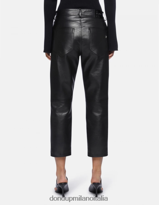 DONDUP mujer pantalones koons holgados de piel de napa vestir negro AZX2Z0115