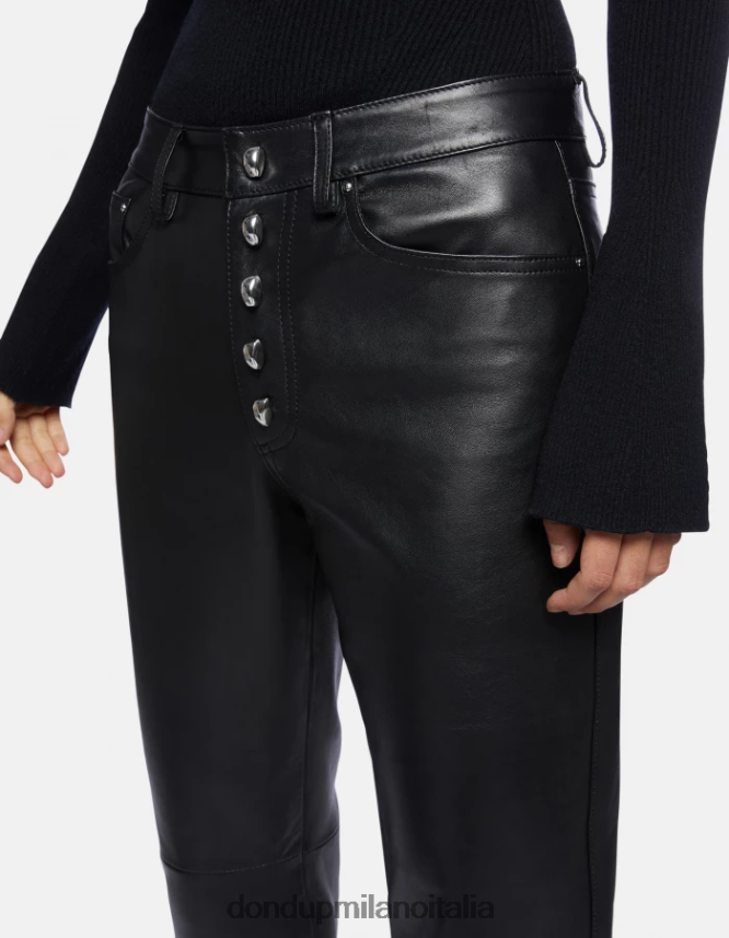 DONDUP mujer pantalones koons holgados de piel de napa vestir negro AZX2Z0115