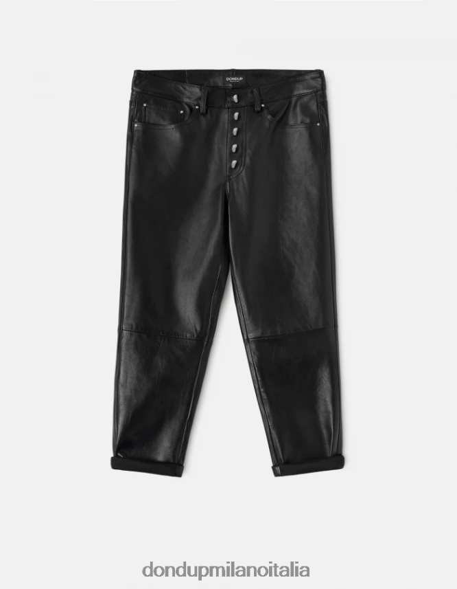 DONDUP mujer pantalones koons holgados de piel de napa vestir negro AZX2Z0115