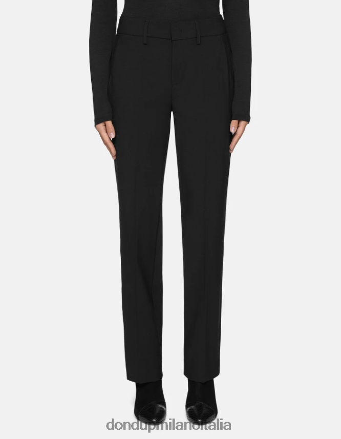 DONDUP mujer pantalones meli holgados de lana de 30 pulgadas vestir negro AZX2Z0240