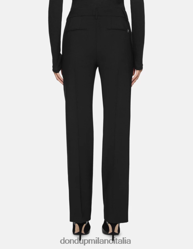 DONDUP mujer pantalones meli holgados de lana de 30 pulgadas vestir negro AZX2Z0240