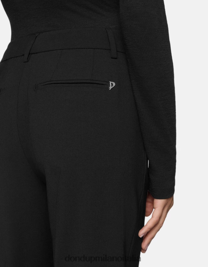 DONDUP mujer pantalones meli holgados de lana de 30 pulgadas vestir negro AZX2Z0240