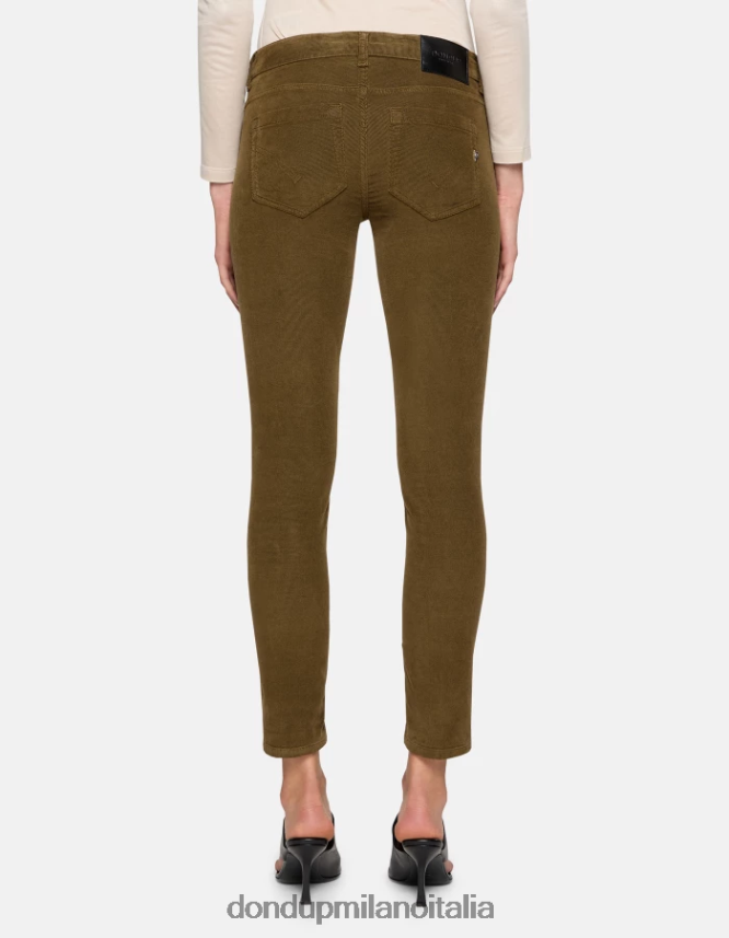 DONDUP mujer pantalones monroe ajustados de terciopelo vestir ejercito verde AZX2Z013