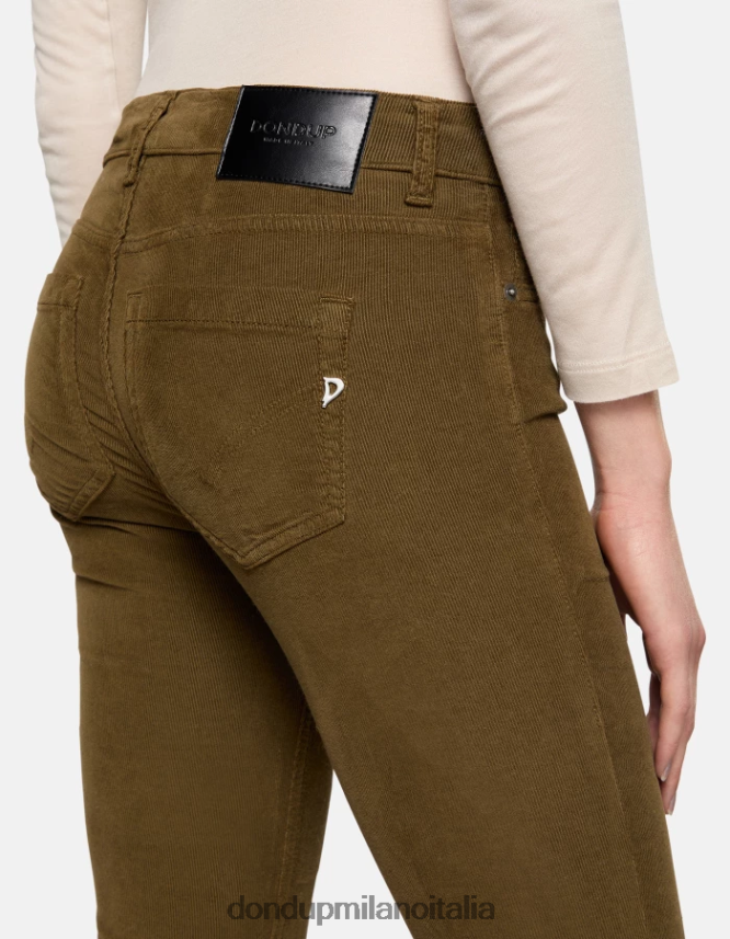 DONDUP mujer pantalones monroe ajustados de terciopelo vestir ejercito verde AZX2Z013