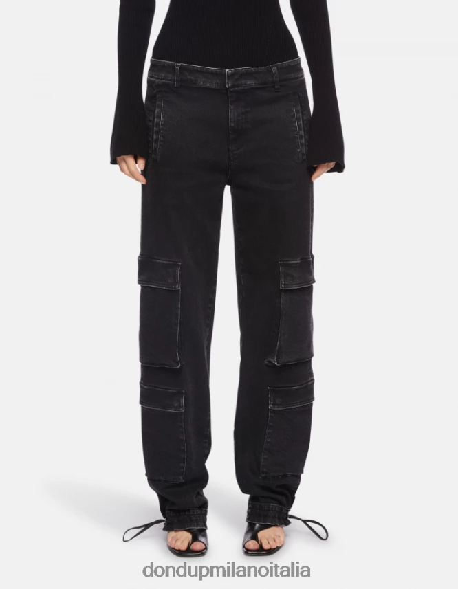 DONDUP mujer pantalones tori holgados de denim elástico vestir negro AZX2Z0130