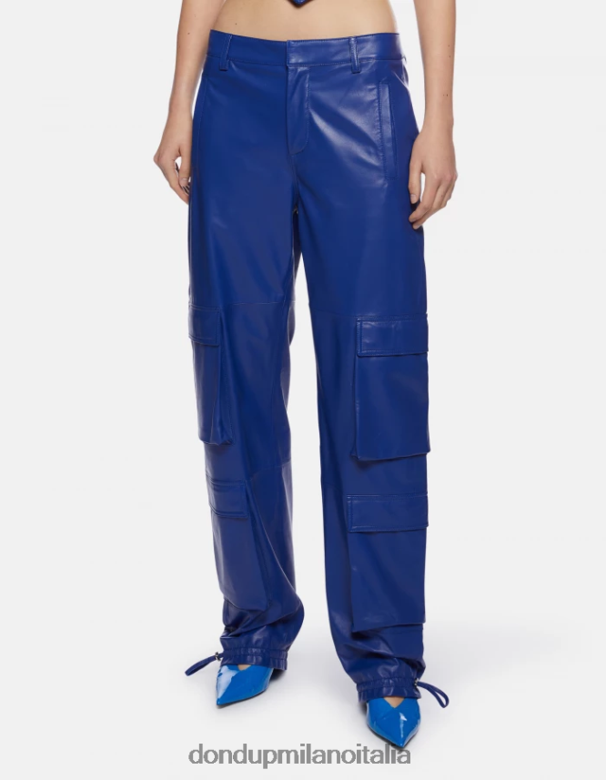 DONDUP mujer pantalones tori holgados de piel de napa vestir azul real AZX2Z0197