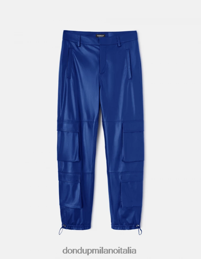 DONDUP mujer pantalones tori holgados de piel de napa vestir azul real AZX2Z0197