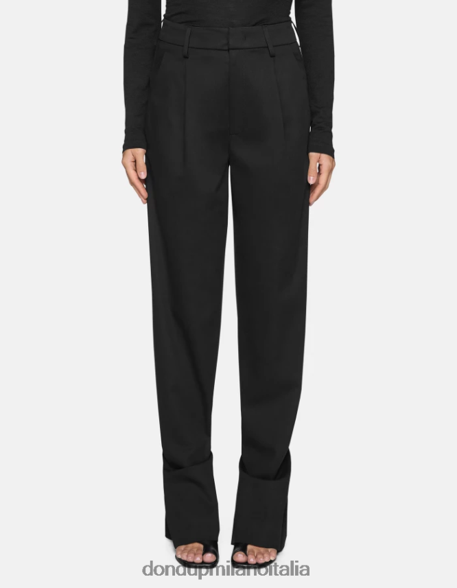 DONDUP mujer pantalones tru holgados de algodón vestir negro AZX2Z0215