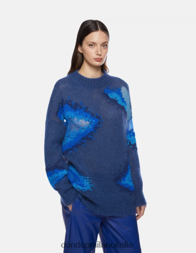 DONDUP mujer suéter de mohair con cuello redondo vestir azul real AZX2Z0313