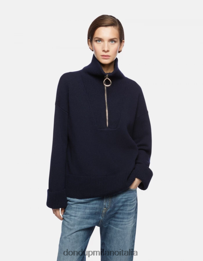 DONDUP mujer suéter oversize de lana con cuello tipo polo vestir Azul marino AZX2Z0336