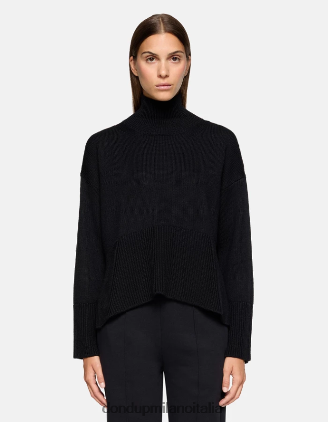 DONDUP mujer suéter oversize de lana con cuello tipo polo vestir negro AZX2Z0295