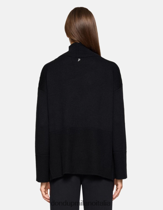 DONDUP mujer suéter oversize de lana con cuello tipo polo vestir negro AZX2Z0295