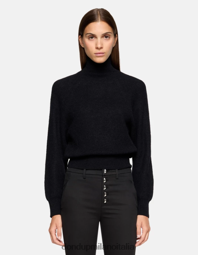 DONDUP mujer suéter regular fit de mohair con cuello tipo polo vestir negro AZX2Z0303